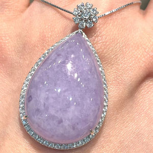 Collar con Colgante de Plata de Ley 925 con Jadeíta Púrpura Natural y Circonita Pequeña, Diseño Moderno para Mujer, Cumpleaños, Aniversario - Product Image 1