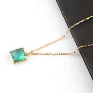 Bijoux de mode bohème forme carrée à facettes Aqua calcédoine ensemble pendentif collier plaqué or perlé chaîne collier bijoux - Product Image 3