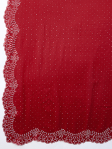 Trendmalls Sari de soirée de mariage en satin rouge pour femme, pièce de chemisier non cousue (K1187), style indien/pakistanais, coupe classique toutes saisons - Product Image 6