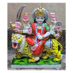 Statue de Durga en marbre italien fait à la main Sculpture en pierre italienne de qualité supérieure pour décor religieux Cadeau de maison indienne Produit d'artisanat en pierre - Product Image 1