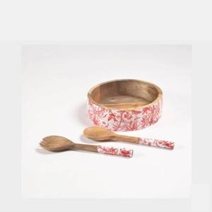 Tazón de Madera para Servir, Precio de Fábrica al por Mayor, Forma Redonda con Juego de Servidores de Ensalada, Diseño Impreso en Esmalte - Product Image 2