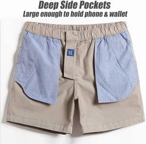 กางเกงขาสั้นผ้าฝ้ายแบบคลาสสิกสำหรับผู้ชายเอวยางยืดมีกระเป๋าหลายใบใส่ประจำวันชุดเดินฤดูร้อน - Product Image 2