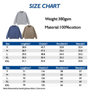 Sweat-shirt à col rond pour homme de haute qualité 380G, lavage à l'acide, 100% coton, molleton français délavé, sweat-shirts et pulls à capuche surdimensionnés pour homme - Product Image 3