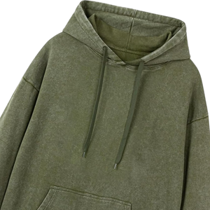 Sweat-shirt à capuche surdimensionné en molleton doux de couleur vert olive délavé à l'acide, style vintage, streetwear, vêtements d'hiver pour hommes et femmes - Product Image 2