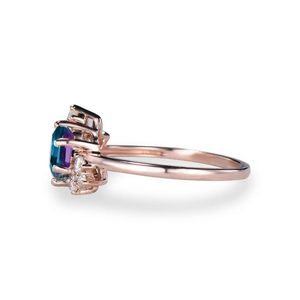 Anillo de Compromiso Hexagonal de Plata de Ley 925 con Alejandrita, Clásico, Chapado en Oro Rosa de 18K, Certificado por Terceros, Anillo de Boda - Product Image 3