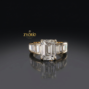 925 Sterling <b>Silver</b> <b>Emerald</b> Cut Three Stone Engagement <b>Ring</b> with Channel Set Baguette Accents - Product Image 2