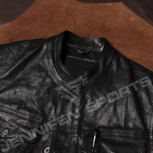 Gilet en cuir pour moto, hiver, respirant, en cuir de vache véritable, poches latérales sur la poitrine, fermeture à glissière et boutons, coton - Product Image 2
