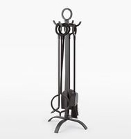 Ensemble complet d'outils de feu en fer forgé avec brosse, pelle de poker et pinces, idéal pour les cheminées classiques et rustiques