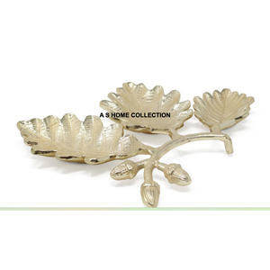 Diseño martillado de acero inoxidable, rama de hoja de latón pulido brillante, forma ovalada, cuenco decorativo de lujo para servir galletas y frutas - Product Image 2