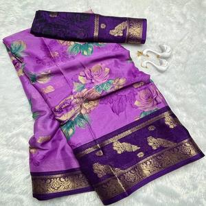 Sari en soie crêpe Primum pour femme avec tissage jacquard et motif Zari Butti sur toute la surface - En stock - Product Image 1
