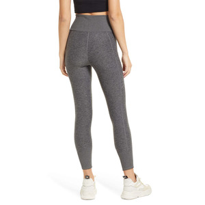 Leggings de sport taille haute pour femmes en Spandex/Nylon, pantalon de yoga, logo personnalisé, couleur unie, respirant, séchage rapide, longueur intégrale, taille élastique côtelée - Product Image 4