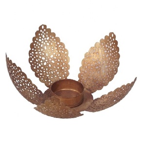 Portavelas de hierro con diseño de hoja en forma de Iotas de latón, soporte decorativo hecho a mano para Navidad y Festival, portavelas - Product Image 1