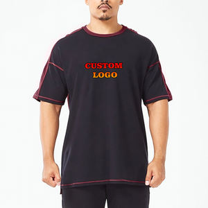 OEM/ODM 100% coton épaule tombante col rond point de contraste couleur bloc T-Shirts à manches courtes léger Gym Wear T-shirt pour hommes - Product Image 1