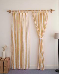 Juego de 2 Cortinas de Algodón con Rayas Amarillas para Sala de Estar y Dormitorio, Cortinas Transparentes - Product Image 1