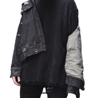Veste en jean réversible pour homme, sans capuche, col montant, écologique, avec logo imprimé sur le devant et détails boutonnés – Taille et logo personnalisables