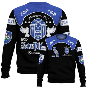 Zeta Phi Beta Bleu Blanc Chenille Pull 1920 ZPhiB Sororité Grec Vie Tricot Divine Neuf Premium Lettre Vêtements - Product Image 6