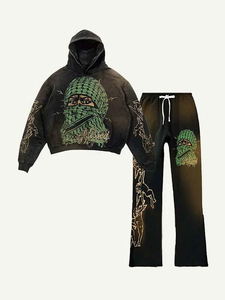 Conjunto de dos piezas con estampado gráfico personalizado para hombre, ropa de calle, Sudadera con capucha para correr y pantalones de chándal con cordón, chándal de invierno - Product Image 2