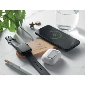 Chargeur sans fil 3-en-1 en bambou RECPAD, gadgets promotionnels personnalisés, batterie externe - Product Image 2