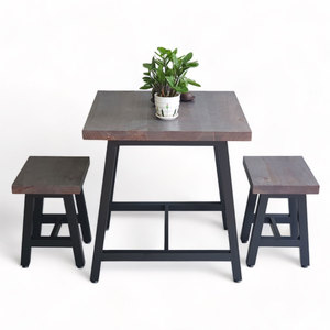 Minimalist Design Combo Set 70x70cm Square <b>Pine</b> Wood Coffee <b>Table</b> and 2 Durable Stools CBCF275 - Product Image 3