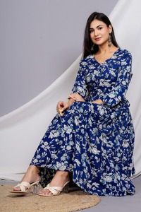 เดรสมิดิลายดอกไม้สำหรับผู้หญิงเดรสคลุมเข่าทรงบานสำหรับใส่ไปงานปาร์ตี้สวมใส่สบาย - Product Image 6