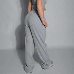 กางเกงวอร์มเอวสูงของผู้หญิงกางเกงผ้าฝ้ายพิมพ์โลโก้กางเกงสำหรับฤดูหนาวกางเกงลำลองสไตล์สูง - Product Image 2