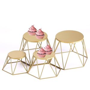 Lot de 3 supports surélevés en métal décoratifs fantaisie pour bols de fruits secs au chocolat Support de service à dessert argenté de forme ronde - Product Image 4