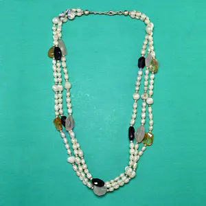 Collier multi-rangs en perles pour femme avec pierres précieuses, bijou élégant, cadeau - Product Image 1