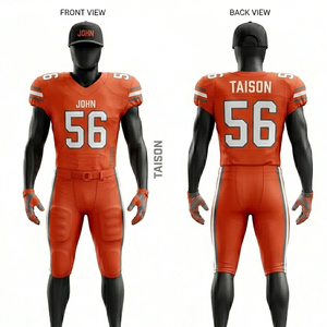 Tenue de football américain pour hommes, en polyester respirant GSM, avec empiècements dorés et bleu sarcelle, design personnalisé par sublimation, ensemble avec logo d'équipe. - Product Image 4