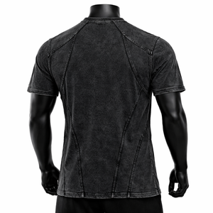 Camiseta de hombre personalizada vintage con paneles y costuras, estilo ringer, de tejido grueso, corte y confección, streetwear, lavado ácido, manga corta - Product Image 2