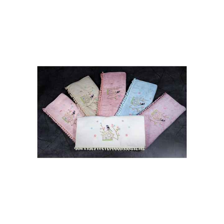 Velvet Pompom Light Bird Hand and Face Towel Set 50 X 90 cm 6 Pieces