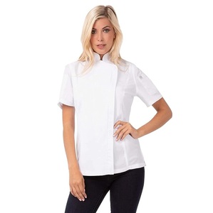 Women <b>White</b> <b>Short</b> Sleeve Chef <b>Jacket</b> Breathable Work Fashion Uniform Cotton Material - Product Image 1