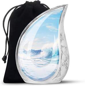 Urna de cremación para adultos en forma de lágrima de Metal con olas del océano de estilo americano, urna decorativa para cenizas, suministros de urnas funerarias al por mayor - Product Image 1