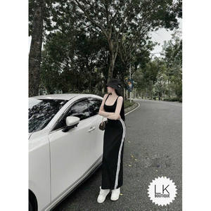 Active Lifestyle Cotton Stretch Bodycon Maxi Dress-Knee-Length Zipper Hollow Ruffle Decorations High for Day Outings Wholesale - Product Image 4