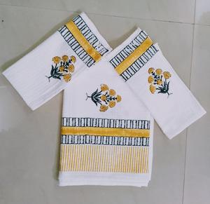 Juego de toallas de Golf para baño de gofres de algodón 100%, bloque de mano estampado Jaipuri Floral ecológico, Premium Diseño Artesanal, característica de secado rápido - Product Image 1