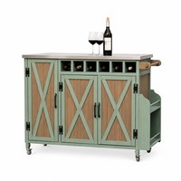 Chariot de bar extérieur vert menthe avec plateau en acier inoxydable et porte-bouteilles, chariot de service roulant pour patio, idéal pour les barbecues et les fêtes en extérieur