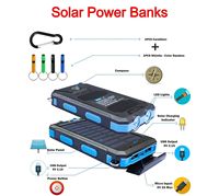 Banco de Energía Solar de 10,000 mAh, Impermeable, de Plástico, Alta Capacidad, Portátil, con 3 Cables Integrados, Linterna USB-C de 15 W, para Exteriores, 5 Años de Garantía