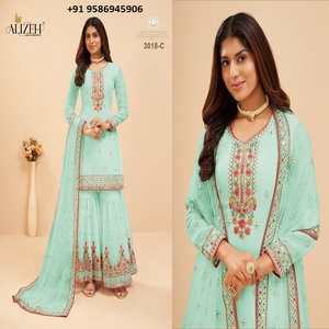 Traje Sharara de imitación de primera calidad con bordado elegante Traje de fiesta perfecto para mujeres del fabricante indio - Product Image 2