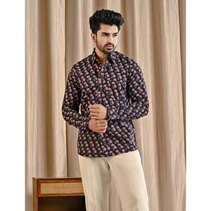 Chemise décontractée pour homme 100% coton, imprimé floral noir, manches longues, boutonnée, avec fonction imperméable, tailles XS-6XL - Product Image 3