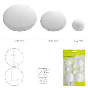 Topes adhesivos para paredes / puertas / ventanas / muebles 2 x 0/60 mm. / 2 x 40 mm. / 4 x 22 mm. (Paquete blíster de 8 piezas) - Product Image 2