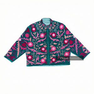 Chaqueta Bomber de Invierno para Mujer, de Lujo, Artesanal, Bordada, de Terciopelo y Algodón Ecológico, con Patrón Floral Retro, Estilo Boho Chic, Gruesa y Personalizada - Product Image 4