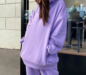 Chándal de lana de 2 piezas de gran tamaño para mujer, sudadera con hombros caídos y decoración Vintage, logotipo personalizable, ropa para correr - Product Image 4