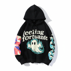 Sweat à capuche oversize en coton pour homme, fermeture éclair quart de tour, noir délavé, style hip-hop, poche, fabricant en gros - Product Image 1