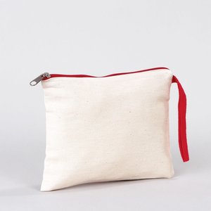 Red Zipper Blank Cotton Pouch Durable 8x6 Clutch <b>Bag</b> for <b>Large</b> Makeup Storage Custom Logo Printed Double <b>Cosmetic</b> Makeup <b>Bag</b> - Product Image 2