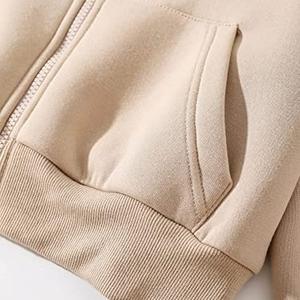 Beige couleur teint femmes tenue décontracté crop top à capuche femmes haute qualité coton polaire sweats à capuche personnalisé femmes sweat à capuche court fermeture éclair - Product Image 3