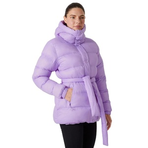 OEM de las mujeres de alta costumbre Puffy ajustable capucha Puffer acolchado invierno abajo chaqueta con cierre de cremallera de punto de tela de lona - Product Image 1