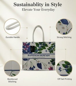 Promotional Medium Ecofriendly Laminated Canvas <b>Jute</b> Rope Handle Zipper Closure Geometric Pattern Custom Logo Print <b>Bag</b> - Product Image 3