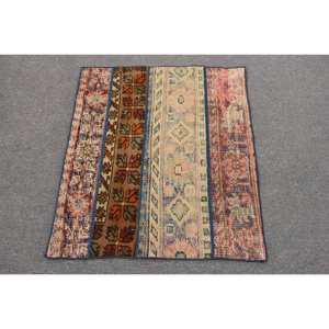 พรมขนสัตว์สีเบจแบบ3ft 2.6 x แบบแฮนด์เมดพรมด้านข้างสไตล์ตุรกีดีไซน์แบบเย็บปะติดปะต่อกันสำหรับห้องนั่งเล่นหรือห้องโถง - Product Image 1