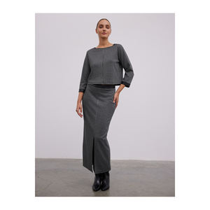 Falda midi ajustada con ribete de cuero y estampado de pata de gallo con aberturas - Product Image 3