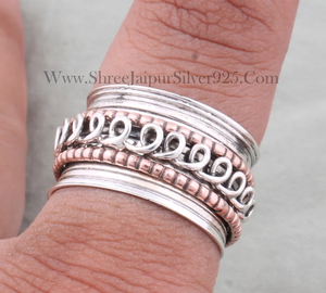 Spiral Band <b>Two</b> Tone 925 Sterling Silver Vintage Boho Style Wedding Party Engagement <b>Ring</b> Customizable Gift - Product Image 4
