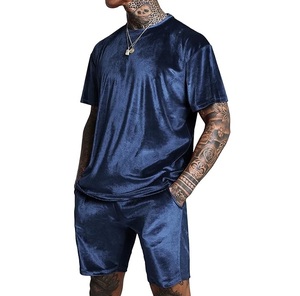 Conjunto Deportivo Informal para Hombre, Diseño Moderno, Color Liso, Chándal de Verano, Camiseta y Pantalones Cortos de Terciopelo, Ropa para Correr - Product Image 1